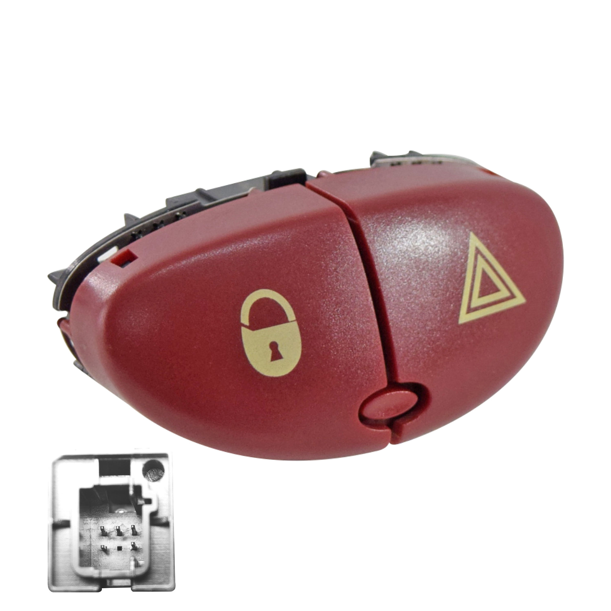 Boton De Intermitentes Peugeot 206 2001-2009 5 Pines 2 Teclas Con Seguro Rojo 12V Manijauto