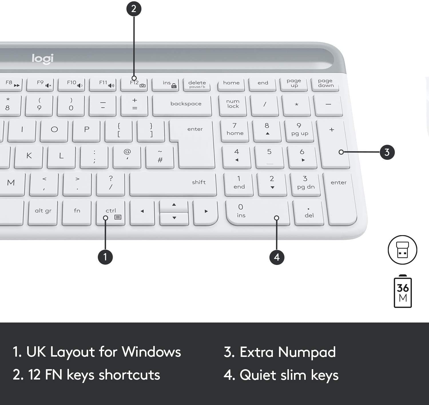 Logitech MK470 Slim Wireless Keyboard & Mouse - White