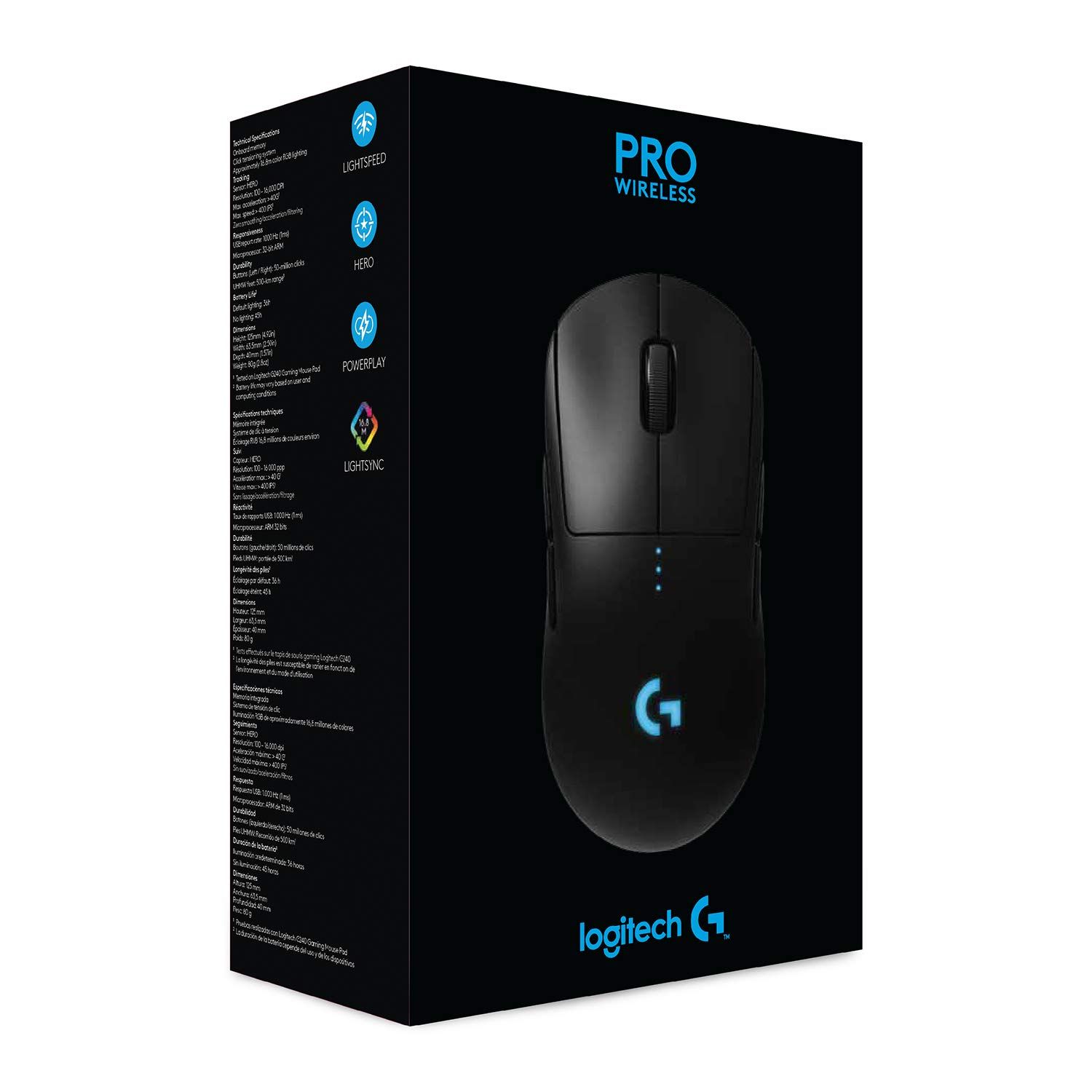 Logitech G PRO Wireless Gaming Mouse, HERO 16K Sensor - Black