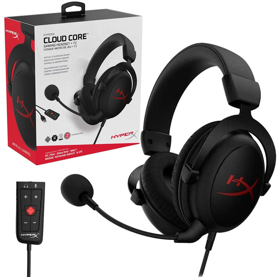 HyperX Cloud Core - Gaming Headset, for PC, 7.1 Surround Sound, Memory Foam Ear Pads, Durable Aluminum Frame, Detachable Noise Cancelling Microphone
