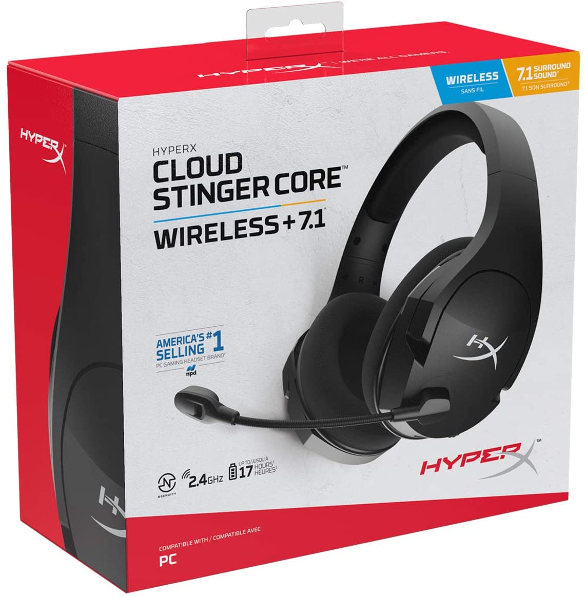 HyperX Cloud Stinger Core -Wireless Gaming Headset, for PC, 7.1 Surround Sound, Noise Cancelling Microphone, Lightweight(HHSS1C-BA-BK/G)