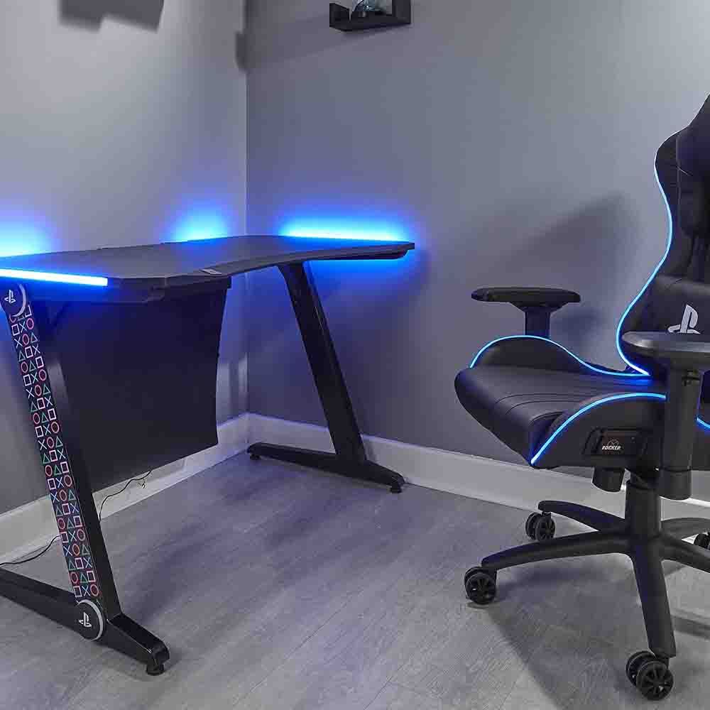 Xrocker Official Playstation Gaming Desk Led Lights Pc Office Workstation Borealis Rgb