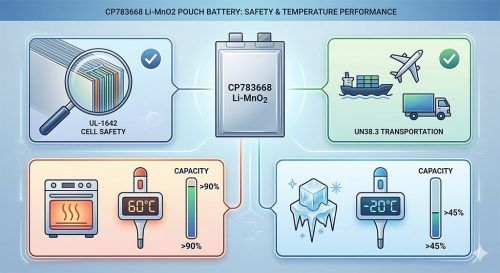 CP783668 Li-MnO2 Pouch Battery Safety & Temperature Test