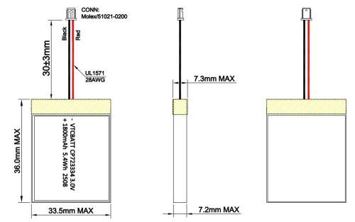 Key feature for CP723334 Li-MnO2 Pouch Battery
