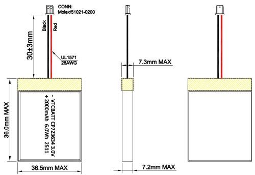 Key feature for CP723634 Li-MnO2 Pouch Battery