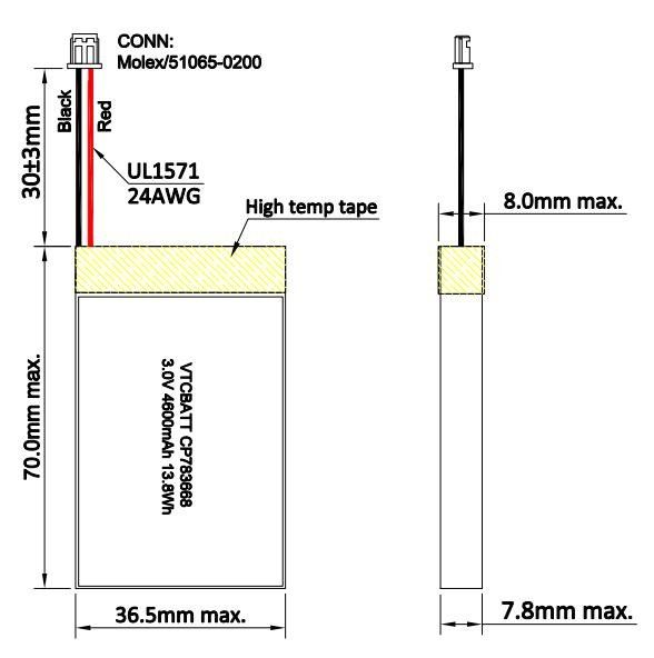 Key feature for CP783668 Li-MnO2 Pouch Battery