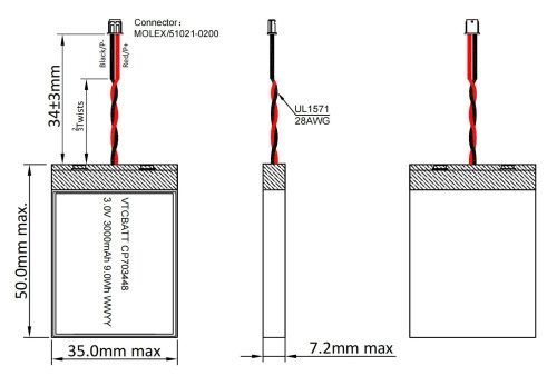 Key feature for CP703448 Li-MnO2 Pouch Battery