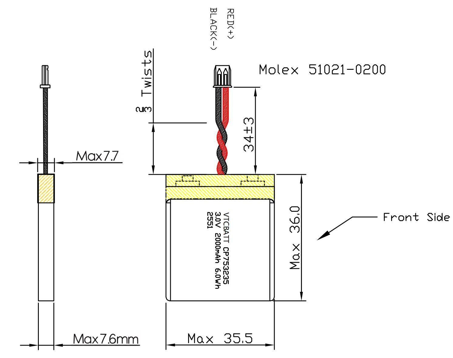 Key feature for CP753235 Li-MnO2 Pouch Battery