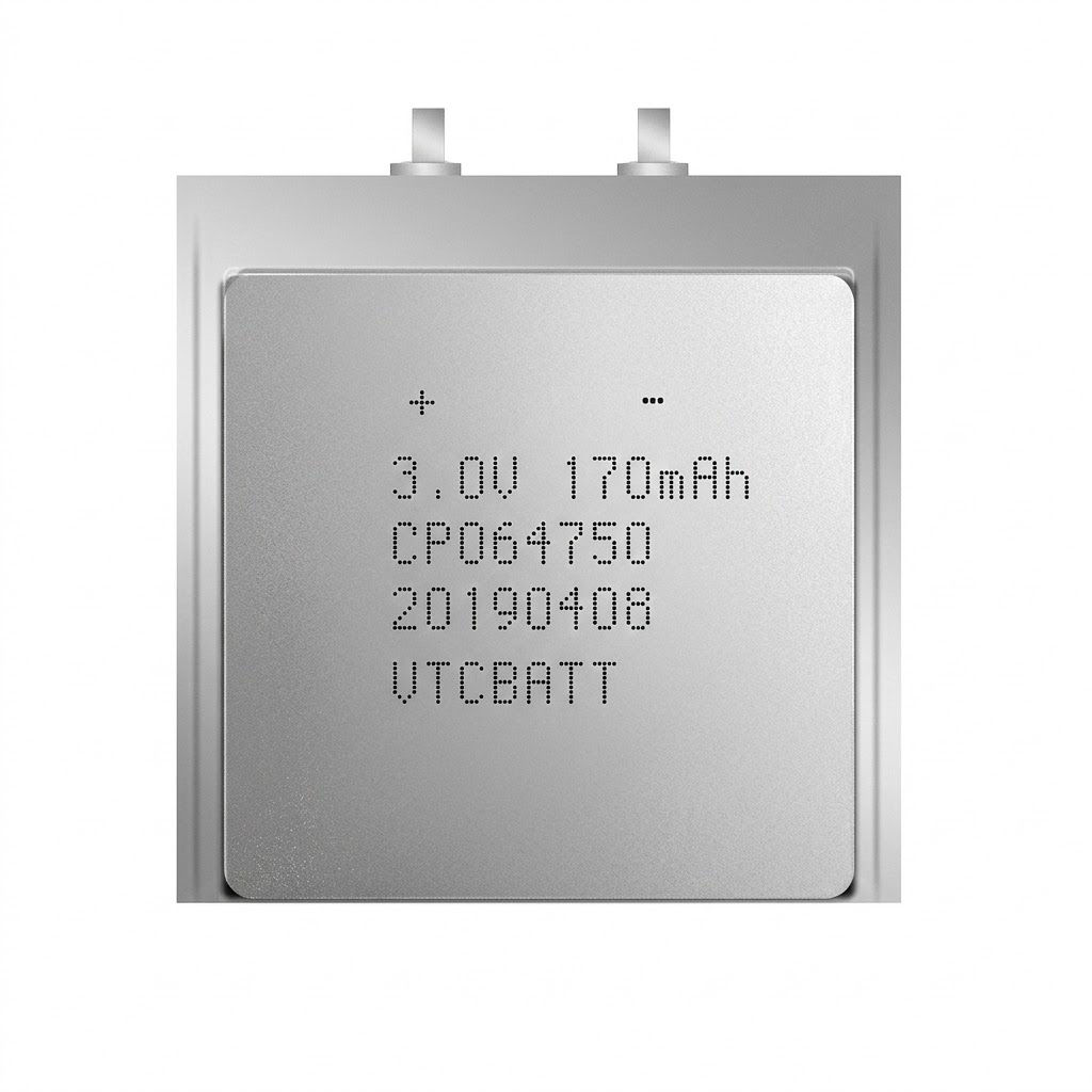 3V 170mAh CP064750 LiMnO2 Pouch Battery for RFID, Smart Cards, Automated management of logistic