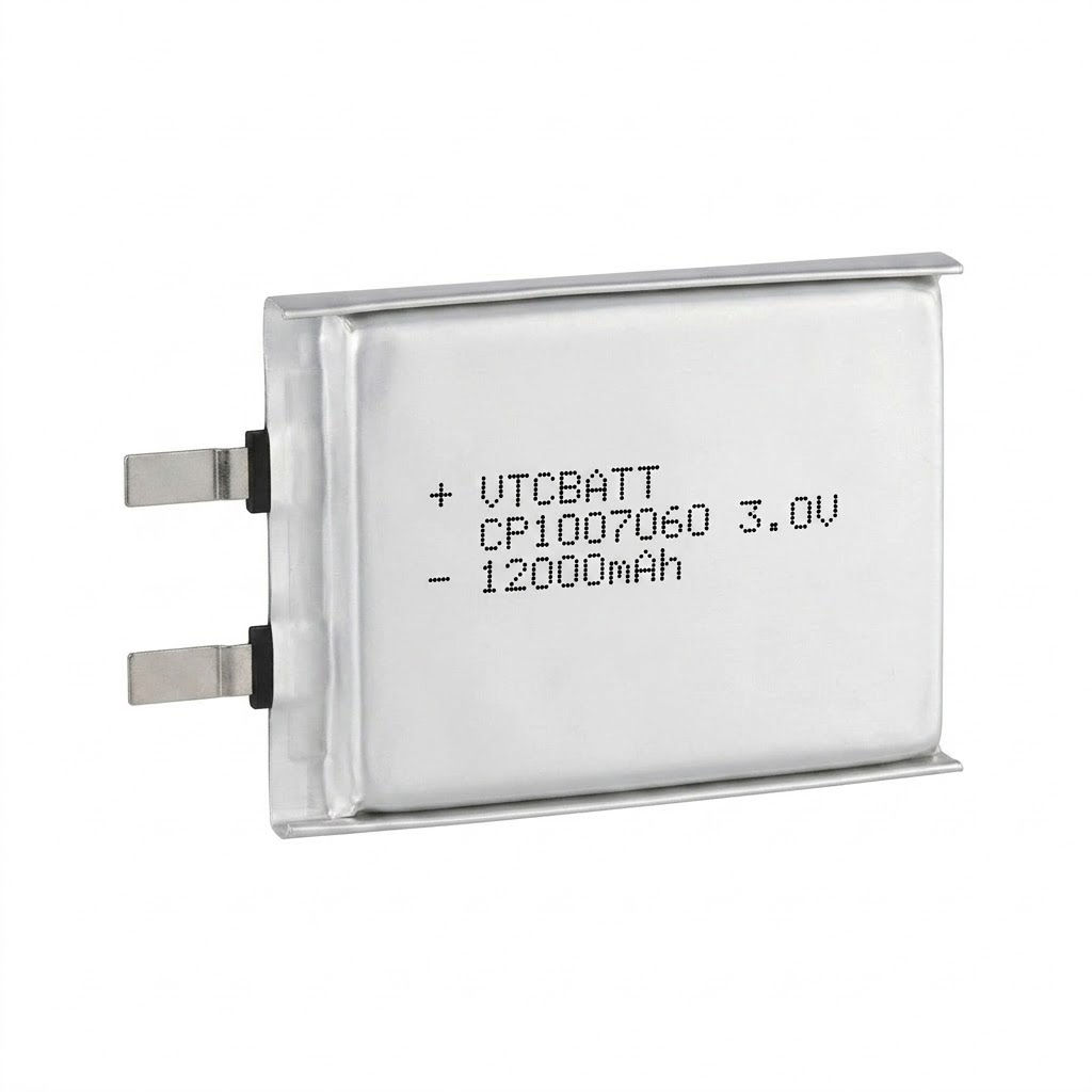 CP1007060-12000mAh 3.0V 12000mAh Li-MnO2 Thin Cell Battery for remote monitoring stations, industrial sensor nodes, medical patient monitors