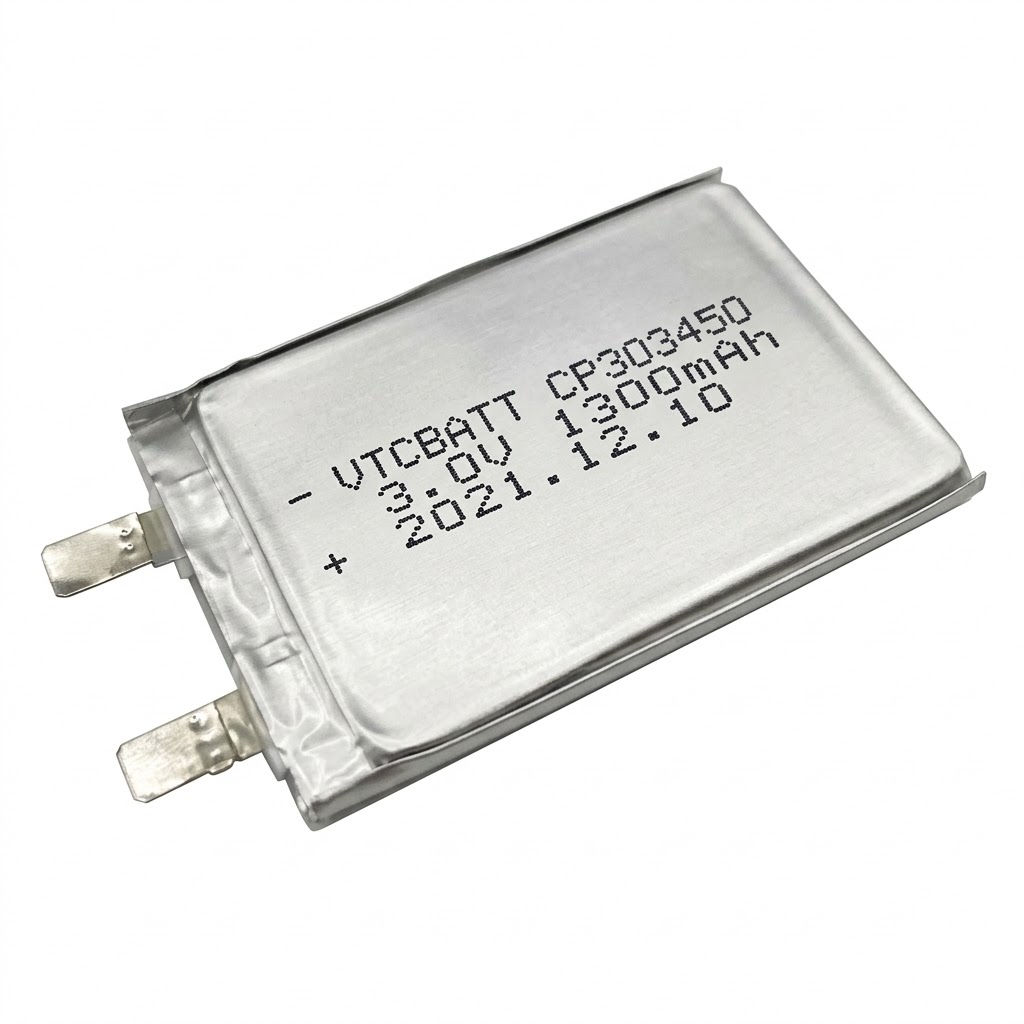 3V 1300mAh CP303450 LiMnO2 Pouch Battery for RFID tags, ESL, IoT devices product view