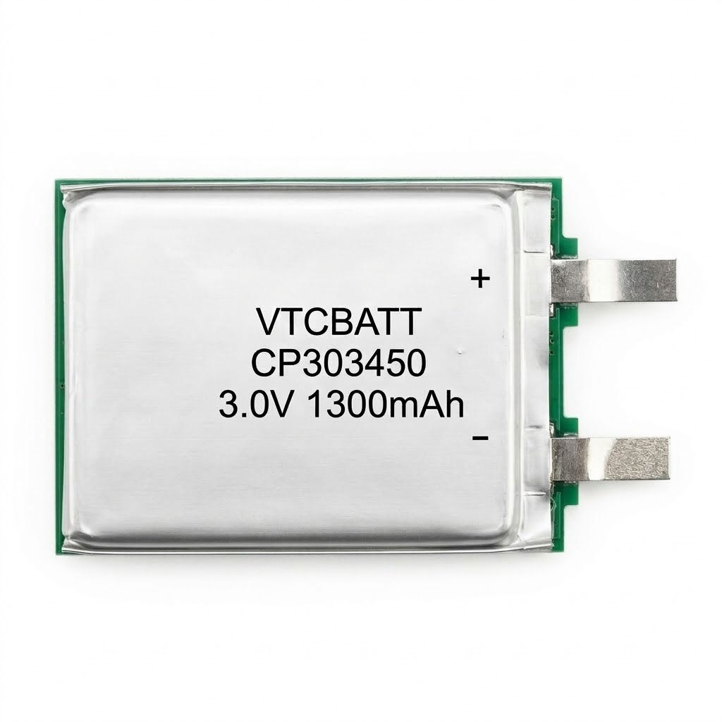 3V 1300mAh CP303450 LiMnO2 Pouch Battery for RFID tags, ESL, IoT devices