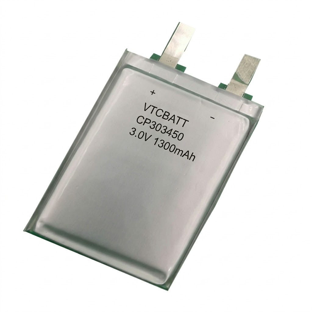 3V 1300mAh CP303450 LiMnO2 Pouch Battery for RFID tags, ESL, IoT devices product view