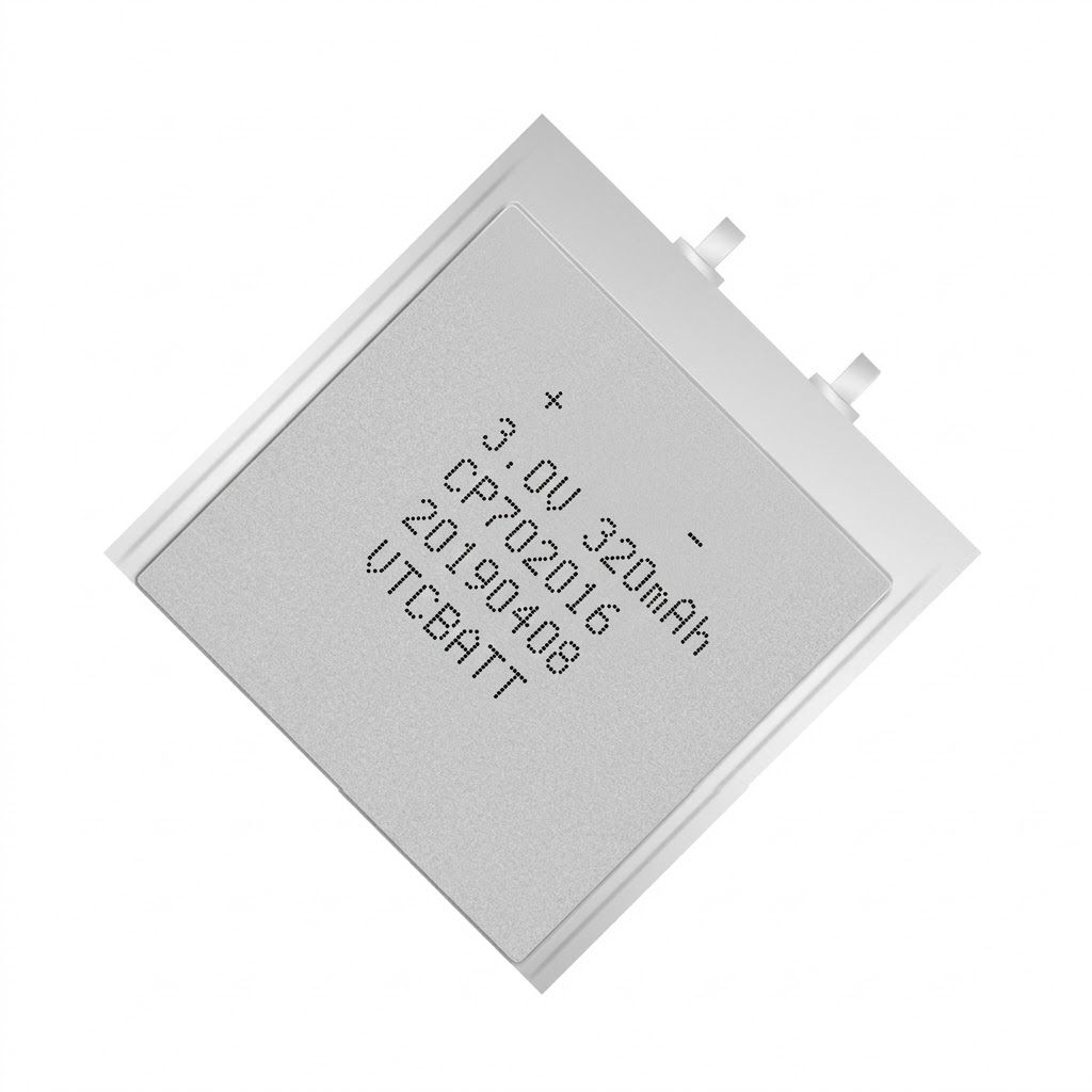 CP702016 3.0V 320mAh Li-MnO2 pouch battery for utility meter, security detector, memory backup, medical patch, compact IoT device product view