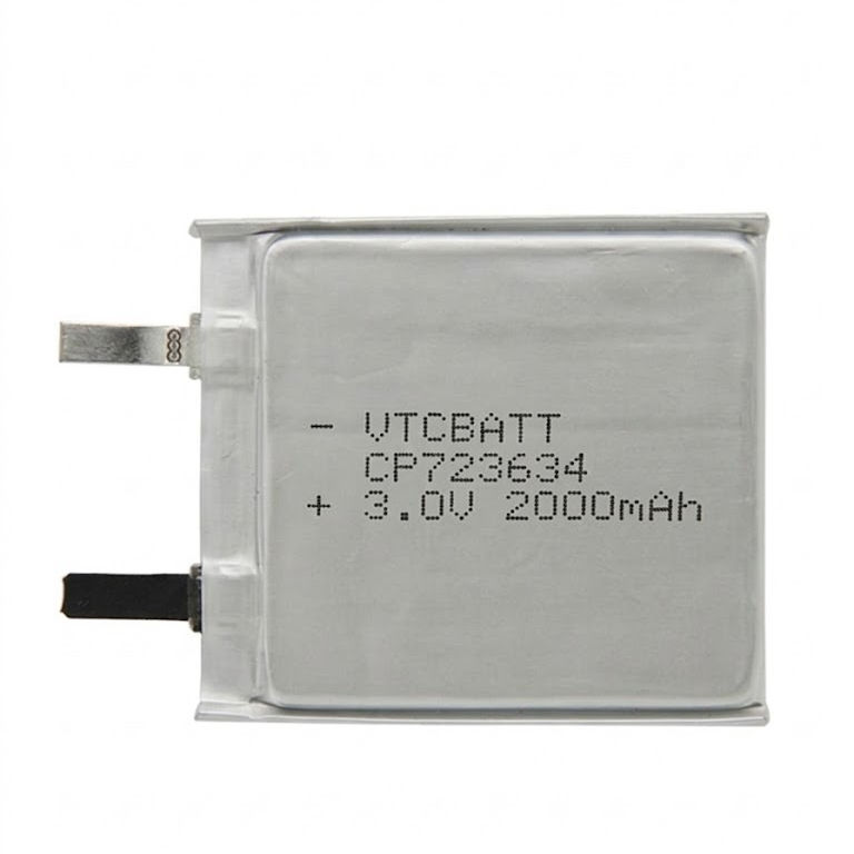 CP723634 2000mAh 3.0V Li-MnO2 Pouch Battery for wireless sensor, emergency locator, security equipment, industrial monitoring device