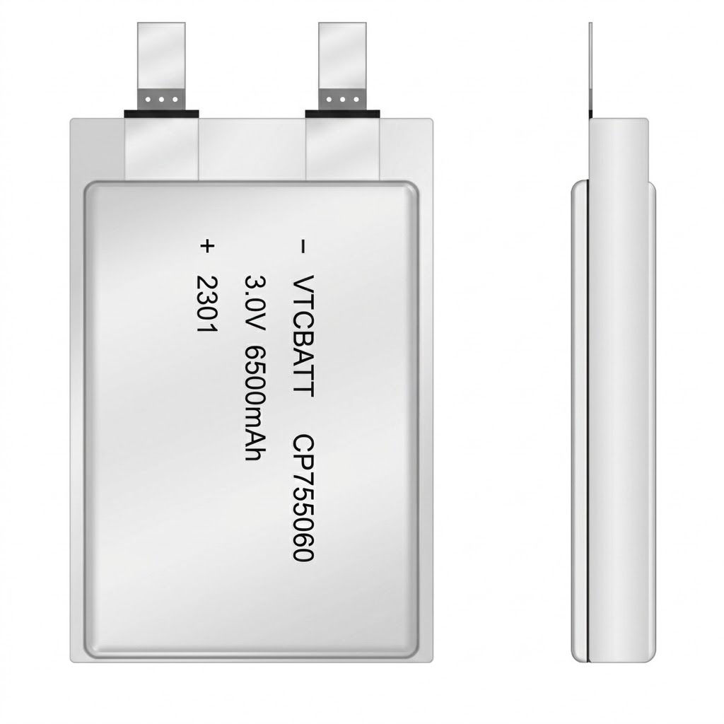 CP755060-6500mAh 3.0V Li-MnO2 Thin Cell Battery for portable medical defibrillators, AED backup power modules, medical monitoring devices product view