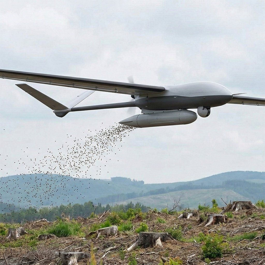 Fixed-wing large-area aerial seeding drone