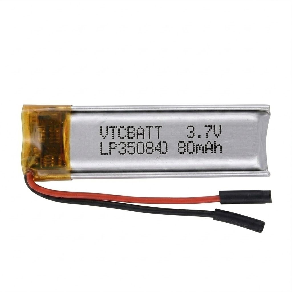 VTC-LP350840 3.7V 80mAh Li-ion Polymer Battery Pack for Bluetooth sensor modules, Miniature IoT data loggers, Wearable electronics product view