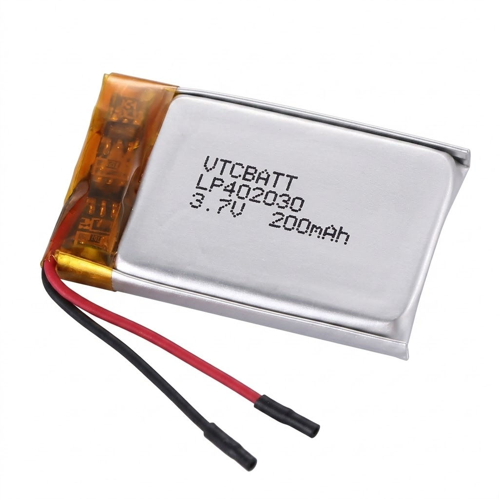 VTC-LP402030 3.7V 200mAh Li-ion Polymer Battery with PCM and 10K NTC for GPS tracker, Bluetooth headset, wireless sensor, medical wearable