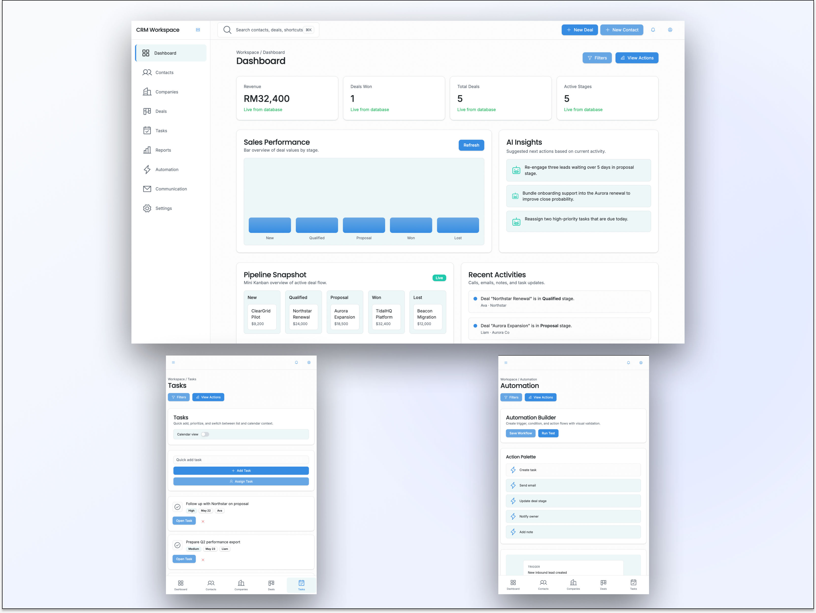Custom AI-Native CRM Dashboard & Customer Management Platform
