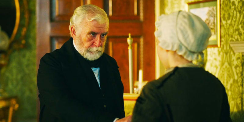 Gerard Horan as Mr. Enright and Daisy Sequerra as Mawd in Belgravia The Next Chapter episode 2