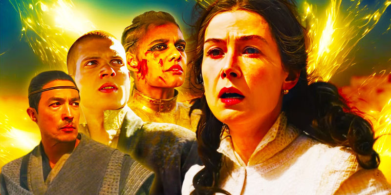 Lan, Rand, Egwene, and Moiraine in The Wheel of Time season 2