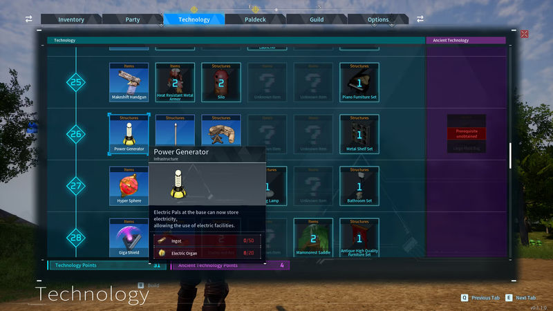 Tech blueprint for the Power Generator in Palworld