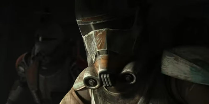 A shot from The Bad Batch season 3 trailer, with Hunter in the foreground and Crosshair in the background 