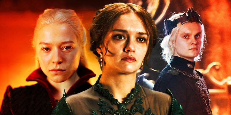 Collage of Rhaenyra, Alicent, and Aegon II in House of the Dragon season 1