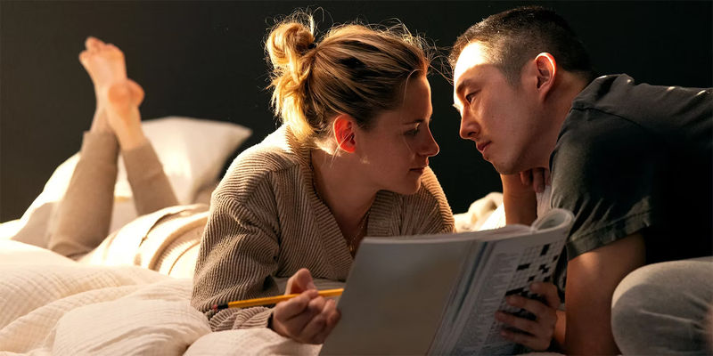 kristen stewart & steven yeun about to kiss in love me