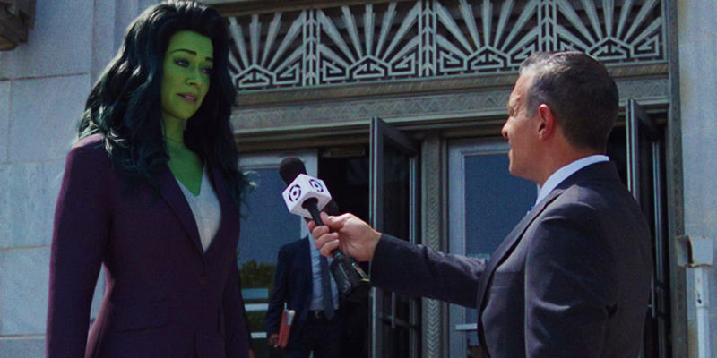 She-Hulk being interviewed in She-Hulk Attorney at Law's finale