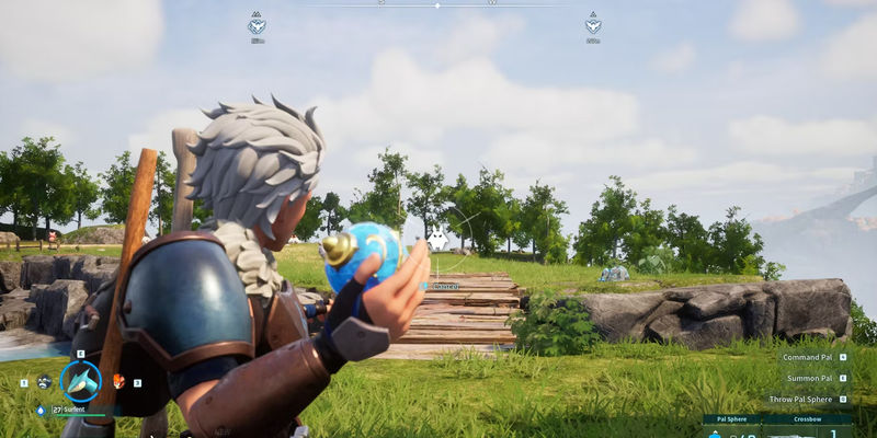 Aiming a Pal Sphere in Palworld