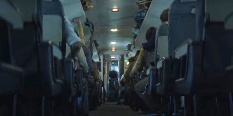 The inside of the plane as it loses control in Society of the Snow