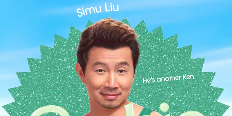 Simu Liu as Ken smiling in a character poster for the Barbie movie
