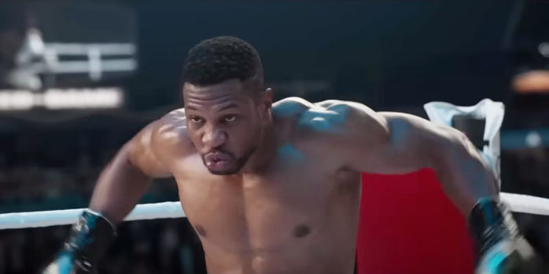 Jonathan Majors as Damian Anderson inside a boxing ring in Creed III.