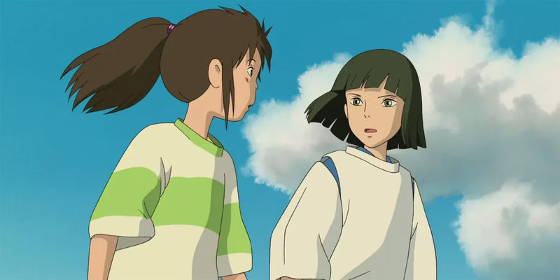 Haku and Chihiro say goodbye in Spirited Away