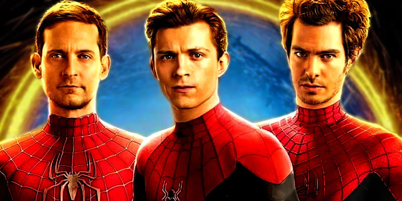 Tom Holland, Tobey Maguire, and Andrew Garfield in Spider-Man No Way Home