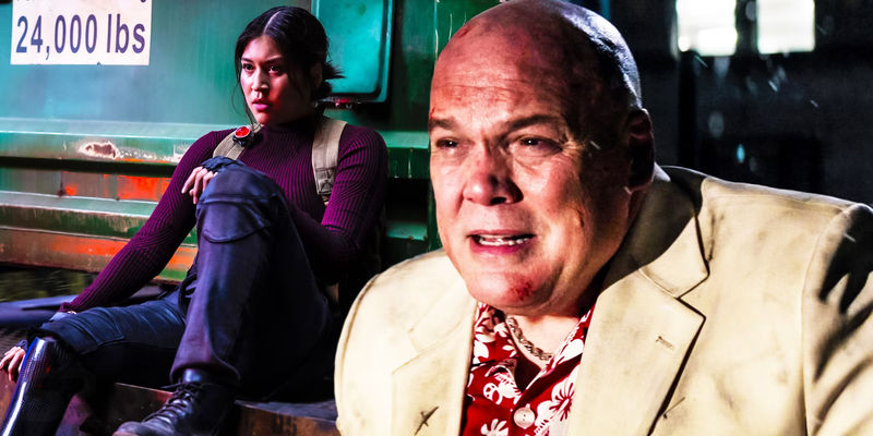 A split image of maya Lopez in Echo and Kingpin in Hawkeye