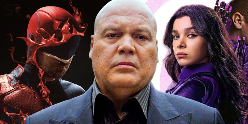 Split images of Daredevil, Wilson Fisk, and Kate