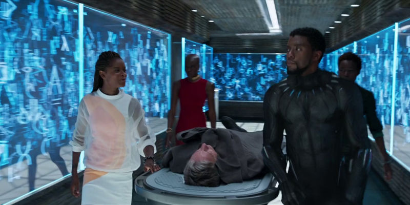 Martin Freeman's Agent Ross is wheeled into Wakanda by Shuri, T'Challa and others
