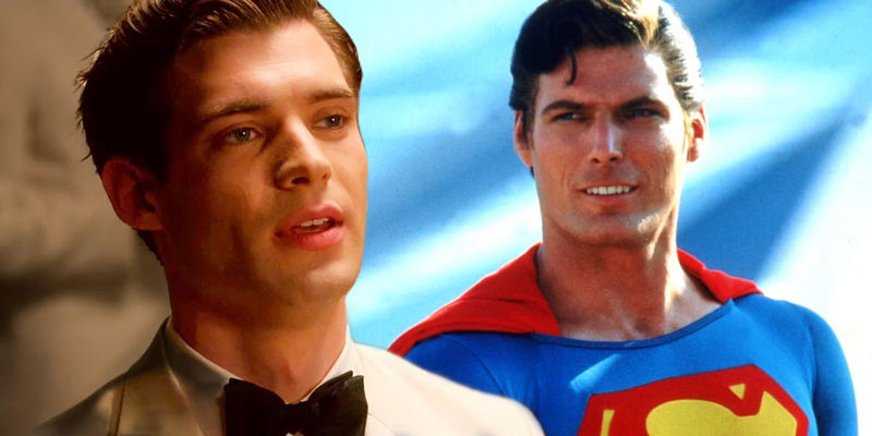 Custom image of David Corenswet in Hollywood (Netflix) and Christopher Reeve in his Superman costume