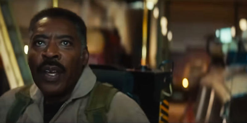 Ernie Hudson looking shocked in the Ghostbusters Frozen Empire Trailer