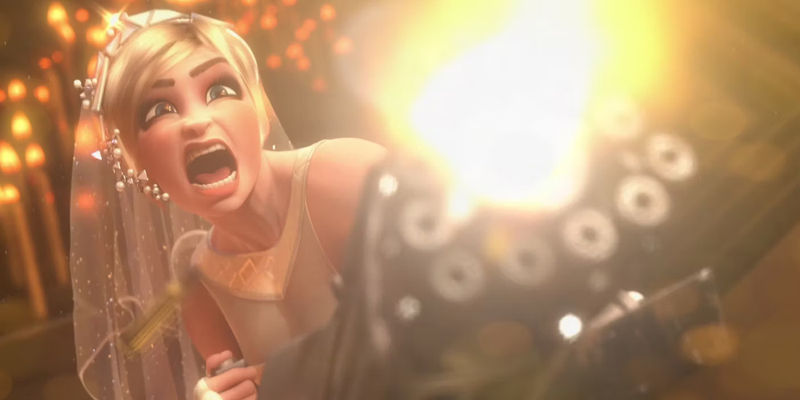 Calhoun shooting a gun at her Wedding in Wreck it Ralph
