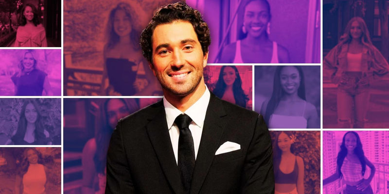 The Bachelor Season 28 Star Joey Graziadei with his cast in the background montage