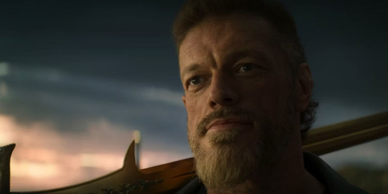 Ares lifting his sword in Percy Jackson episode 7