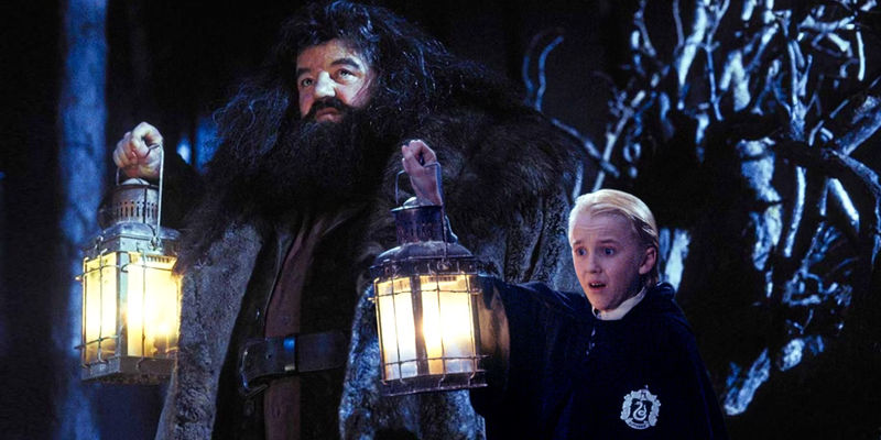 Hagrid and Draco in the Forbidden Forest in Harry Potter and the Sorcerers Stone