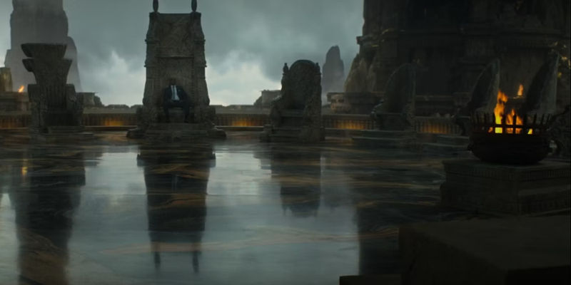 Zeus sitting on his throne in the Olympus throne room in Percy Jackson's season 1 finale