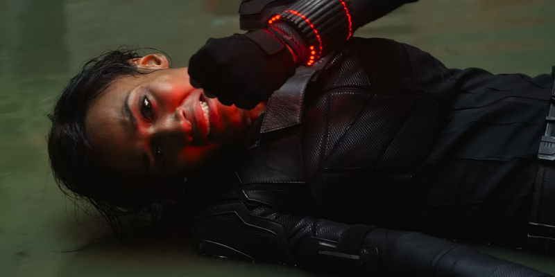 A widow taking her own life on orders from Dreykov in Black Widow (2021)