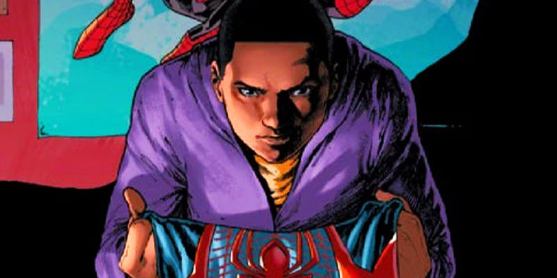 Miles Morales holding his suit in Marvel Comics
