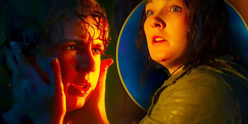 Sally looking shocked as she holds Percy Jackson's face